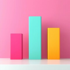 Colorful 3D bar chart emerging from a futuristic white surface, representing data analytics and progress, Abstract data chart, Business progress