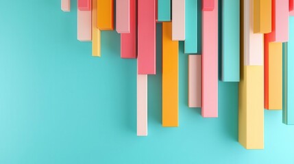 Obraz premium Colorful abstract 3D bar chart floating in a white void, symbolizing financial achievement, Floating bar chart, Financial growth concept