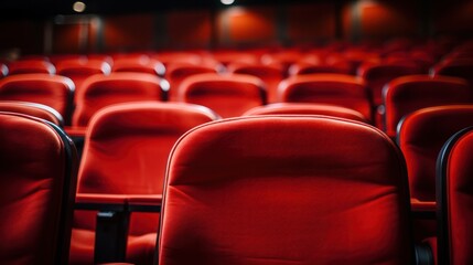 closeup shot empty red Theater chairs