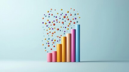 Obraz premium Futuristic 3D bar chart with floating data points, representing success and business achievement, 3D business chart, Success concept