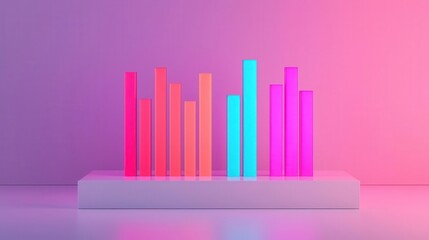 Obraz premium Glowing 3D bar chart on a sleek white platform, symbolizing success in data analysis, Glowing bar chart, Business success