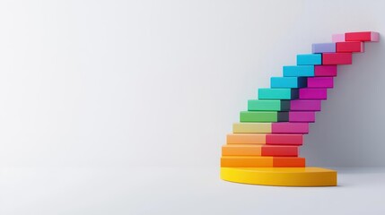 Fototapeta premium Colorful 3D bars rising in a spiral on a white background, symbolizing dynamic business growth, Spiral growth chart, Business progress concept