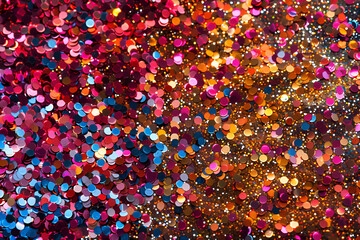 A Close Up of Color Shiny Confetti Glitter ,Mesmerizing glitter backdrop bursts with colorful radiance


