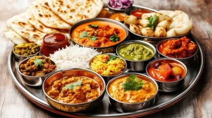 Colorful Indian Cuisine Thali with Various Dishes