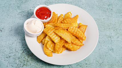 Homemade fries on plate isolated