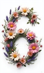A graceful floral number "6" made with wooden branches and decorated with delicate flowers and leaves. Perfect for nature, typography, and floral art projects.