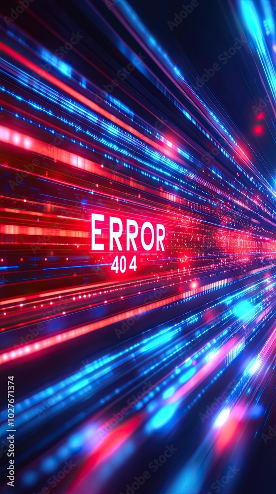 Aufkleber digital error display in futuristic background with colorful light trails at night