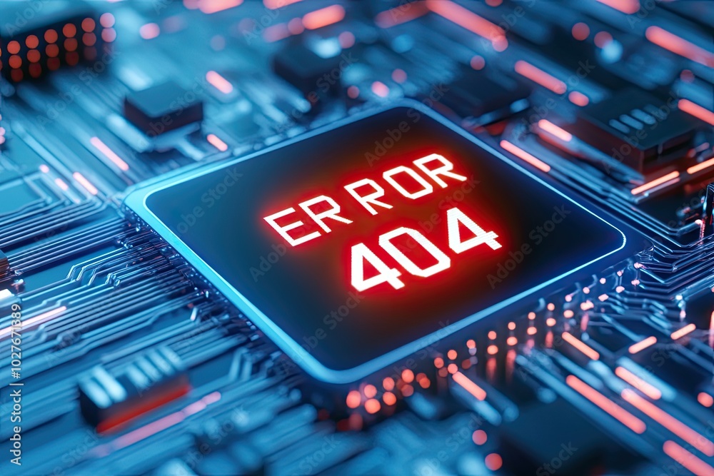 Aufkleber Error 404 Message Displayed on a Futuristic Circuit Board With Glowing Lights and Intricate Details
