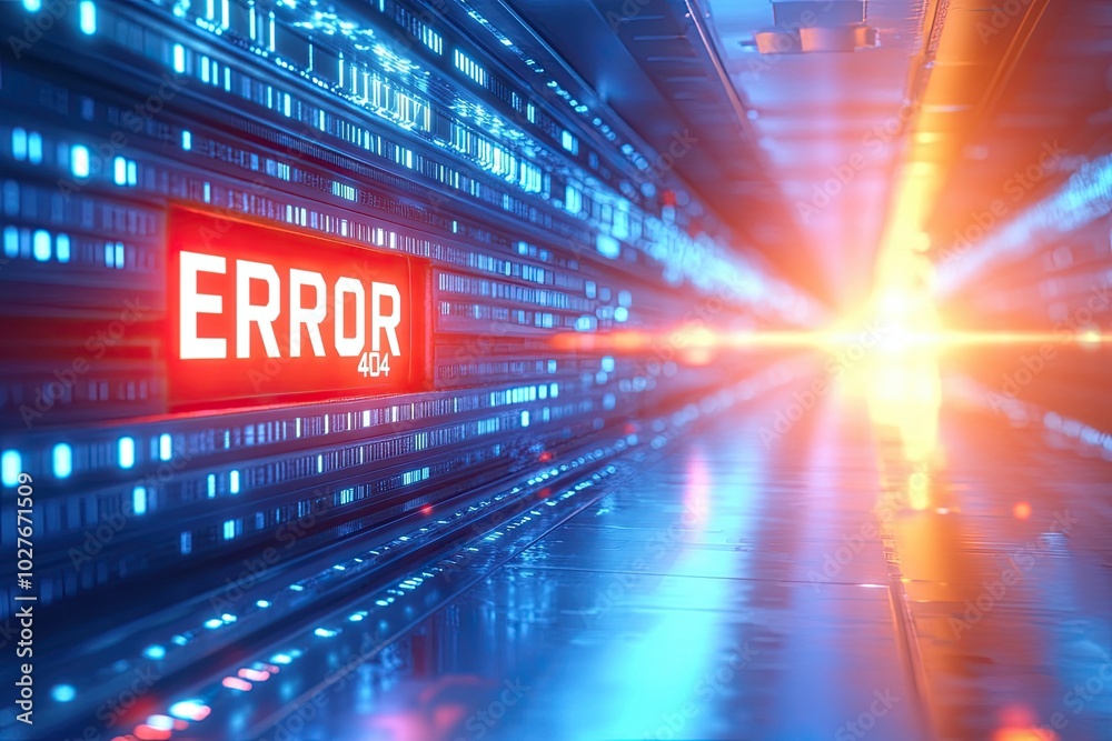 Poster Futuristic Tech Environment Displaying an ERROR Message Against a Vibrant Digital Backdrop