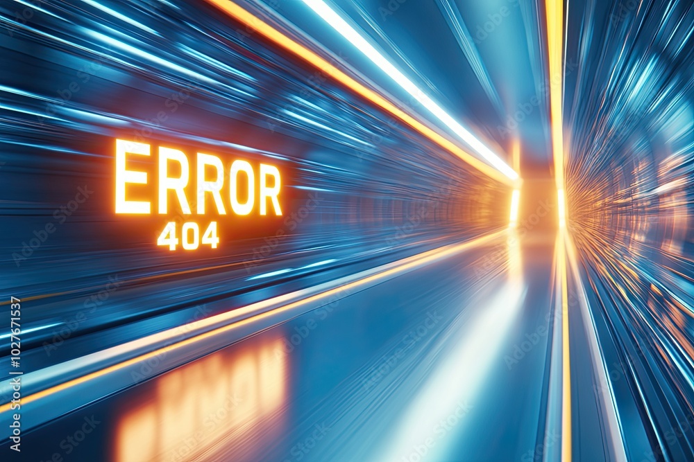 Aufkleber Futuristic Tunnel Displaying an Error Message With Glowing Lights and Dynamic Motion Effects