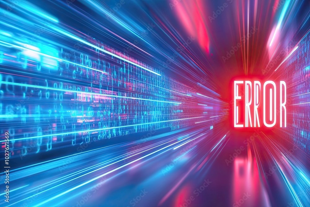Poster Futuristic Digital Background Displaying a Prominent Error Message in Vibrant Neon Colors