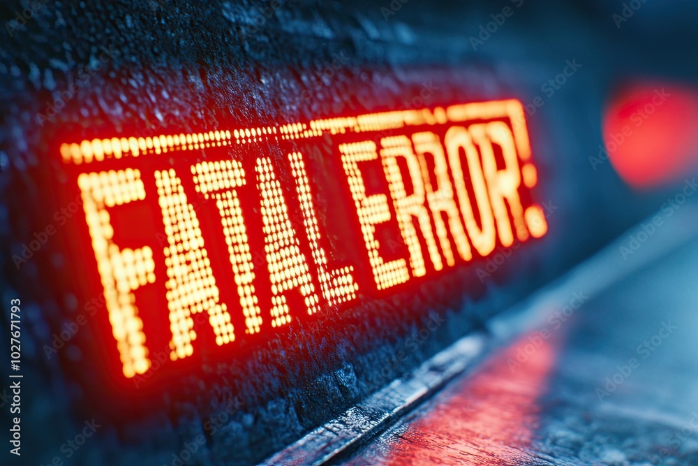 Poster Futuristic Display Showing FATAL ERROR Amidst a High-Tech Digital Environment at Night