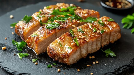 Crispy Pork Belly with Fresh Herbs and Seasoning