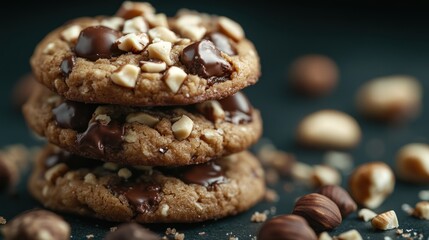 Obraz premium Close-Up of Delicious Cookies with Nuts and Chocolate
