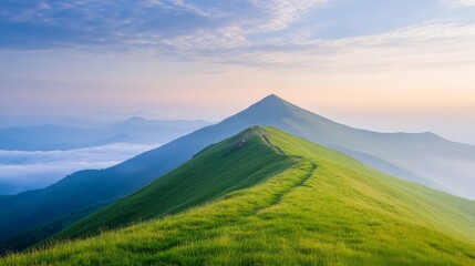 Naklejka premium Green mountain landscape with a clear sky