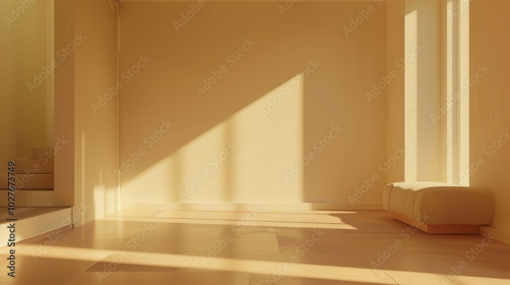 Wall mural Interior of modern bright room with yellow walls, tiled floor and comfortable armchair.