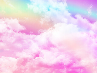 beauty sweet pastel pink and yellow colorful with fluffy clouds on sky. multi color rainbow image. abstract fantasy growing light