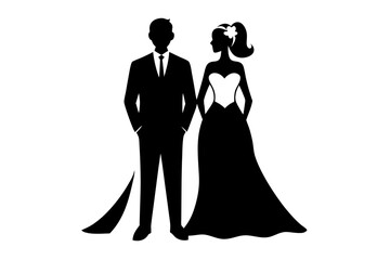 Wedding Couple Silhouette | vector silhouette illustration on white background