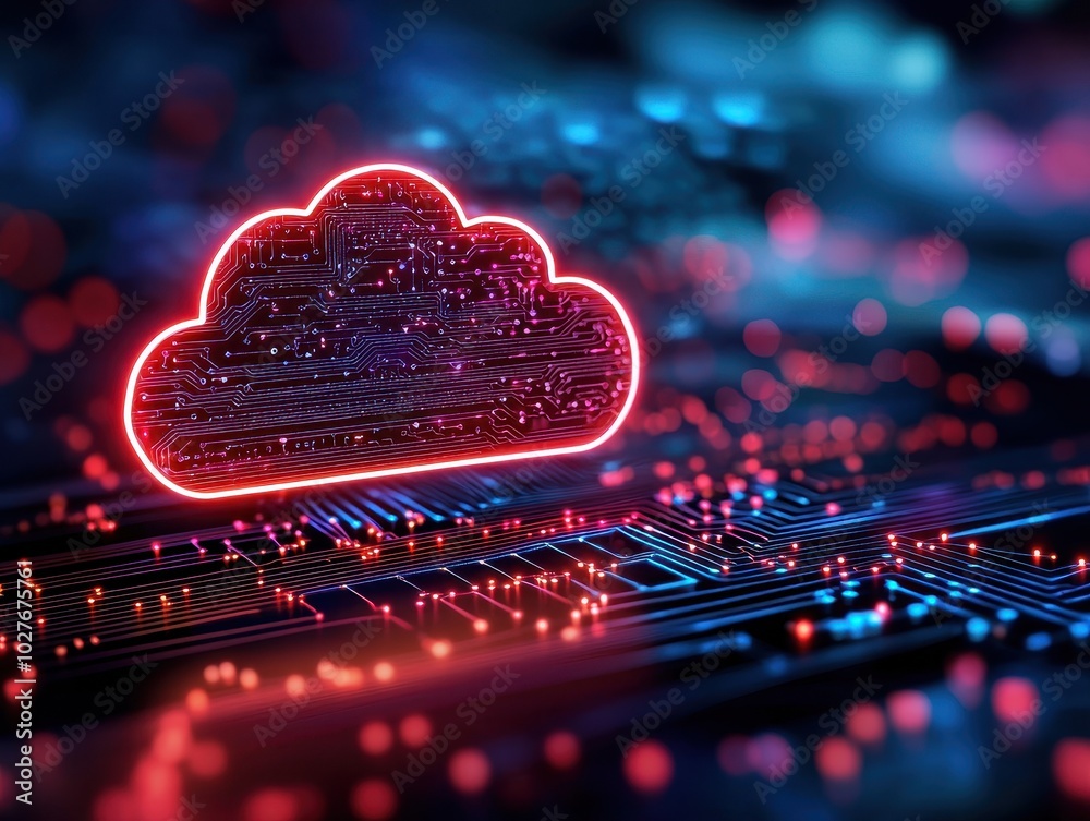 Poster digital cloud symbol on circuit board