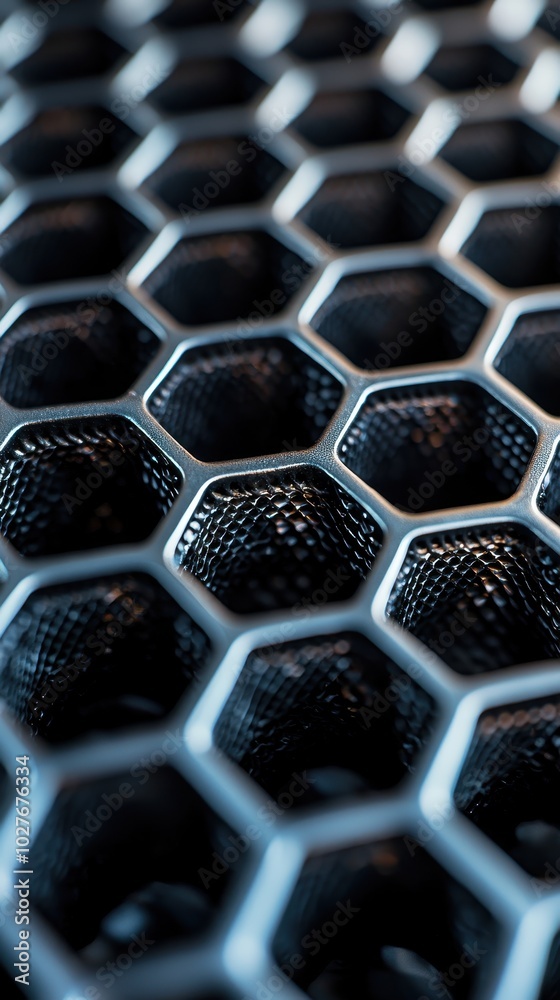 Poster Close-up of hexagonal metal mesh pattern