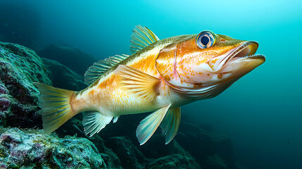 Fototapeta premium A vibrant fish swimming in clear ocean waters.