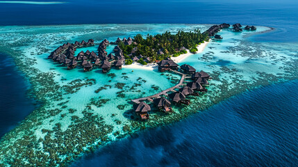 Obraz premium Aerial view of a tropical resort island.