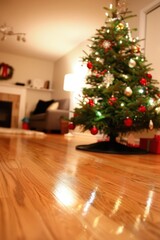 a christmas tree is in the middle of a living room