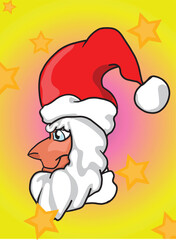 Cartoon santa claus face wearing red hat profile