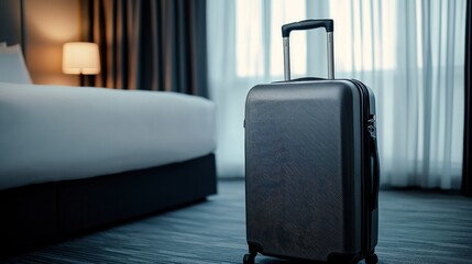 Fototapeta premium Modern Hard-shell Luggage in Hotel Room