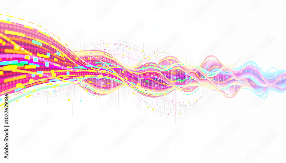 Poster colorful abstract digital data streams on white, concept of information technology dynamics. 3d rend