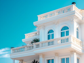 Fototapeta premium Close-up of Luxury White Villa with Balcony