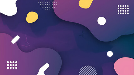 Abstract purple and yellow background with fluid shapes and dots for modern design projects. 
