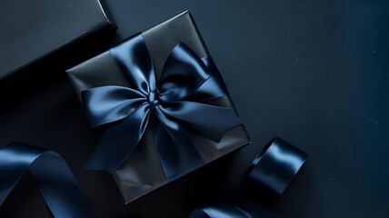 Elegant blue gift box with a ribbon, perfect for a special occasion. 
