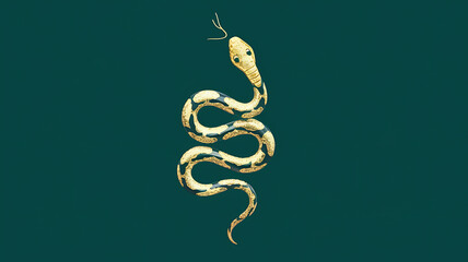 Gold snake on teal background, minimalist design, perfect for fashion, beauty, and luxury branding. 
