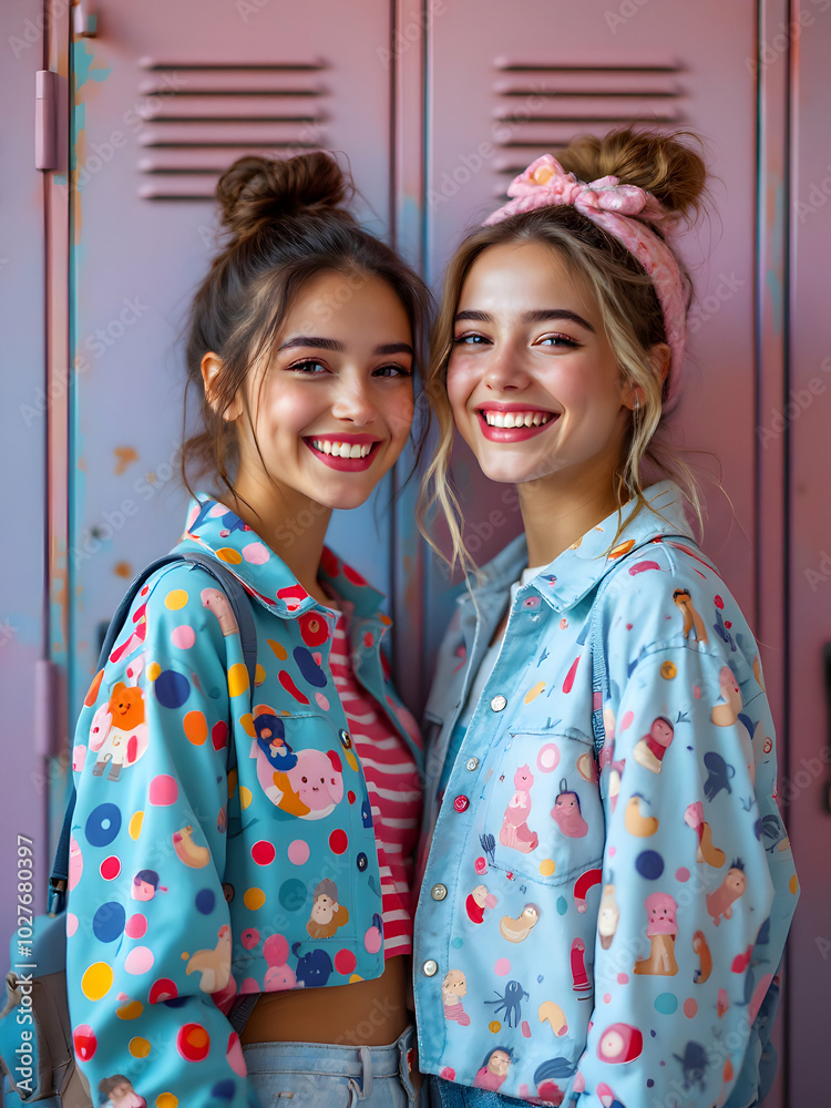 Wall mural portrait of two girls