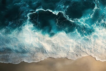 Fototapeta premium Aerial View of Beautiful Ocean Waves and Sandy Beach