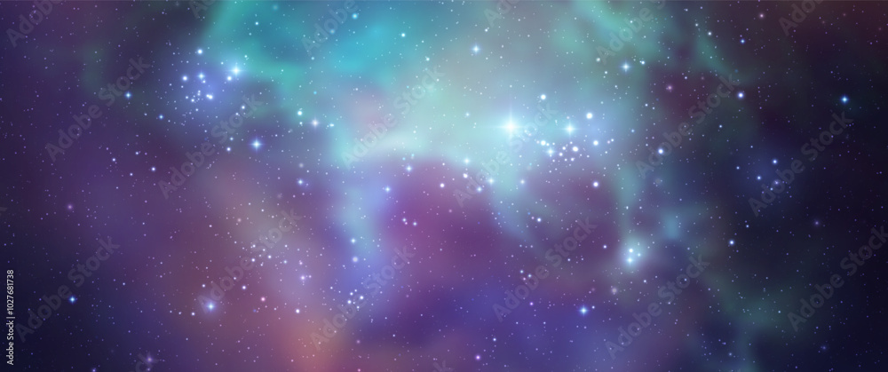 Poster space vector background with realistic nebula and shining stars. magic colorful galaxy with stardust
