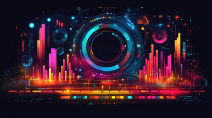 Obraz premium This artwork showcases abstract sound waves and colorful equalizers, creating a lively atmosphere that embodies the essence of music