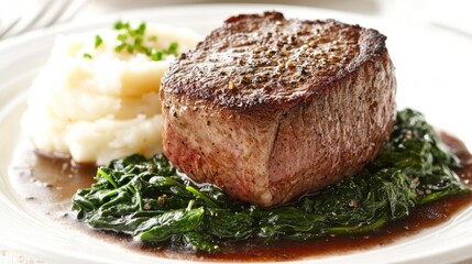 Savory Steak with Mashed Potatoes and Greens