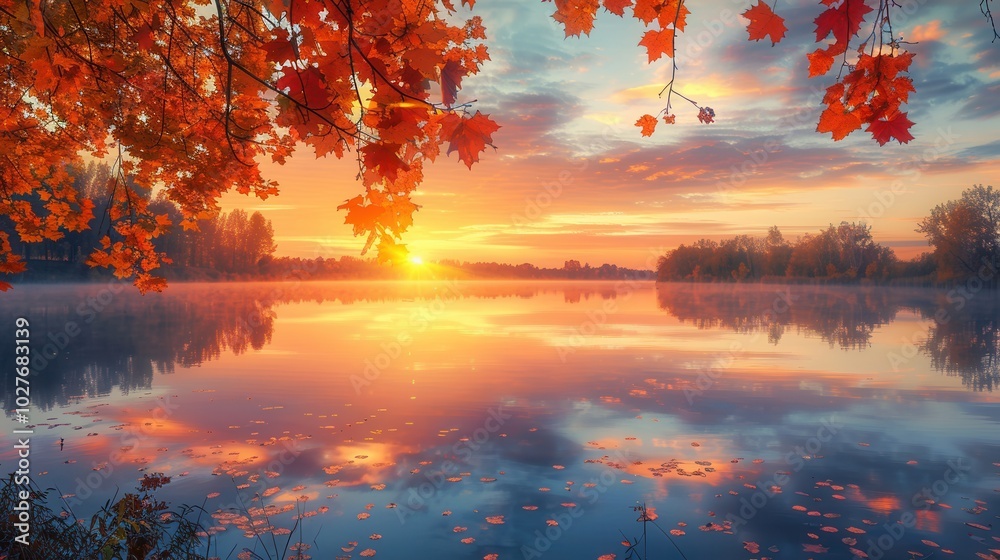Aufkleber the warm hues of sunset create a stunning display as the sun dips below the horizon, mirrored in the