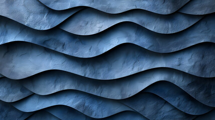 Obraz premium Abstract Blue Wavy 3D Background - Textured Deep Blue Waves Illustration