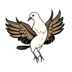 Obraz premium Cute cartoon dove spreading its wings with brown and black feathers.