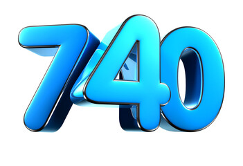 Blue number 740 3d illustration sign on white background have work path. Advertising signs. Product design. Product sales