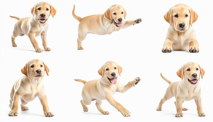 Six cute labrador retriever puppies playing and having fun