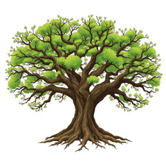 Fototapeta premium Large Oak Tree With Spreading Branches Illustration