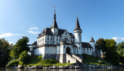 Fototapeta premium The Kurfuerstliche Burg is a city castle in Eltville am Rhein in the Rheingau-Taunus district of Hesse isolated with white highlights, png