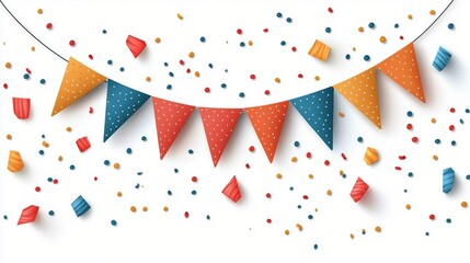 Fototapeta premium Colorful party decorations with confetti and bunting for a festive celebration