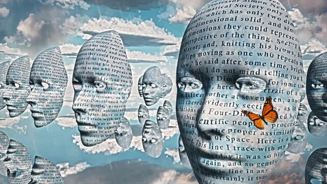 Surreal faces with text