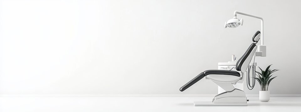 A modern dental chair equipped with essential medical tools in a bright, spacious clinic setting for patient comfort