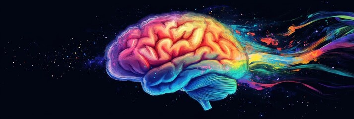 Obraz premium Vibrant illustration of a human brain showcasing highlighted areas in distinct colors for educational and scientific purposes